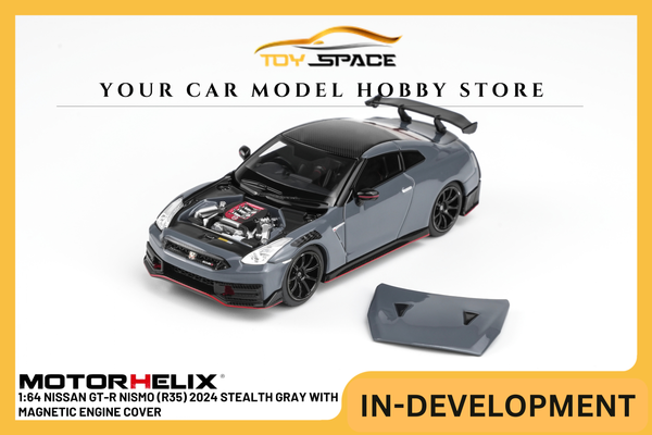 [MOTORHELIX] 1:64 Nissan GT-R Nismo (R35) 2024 Stealth Gray With Magnetic Engine Cover