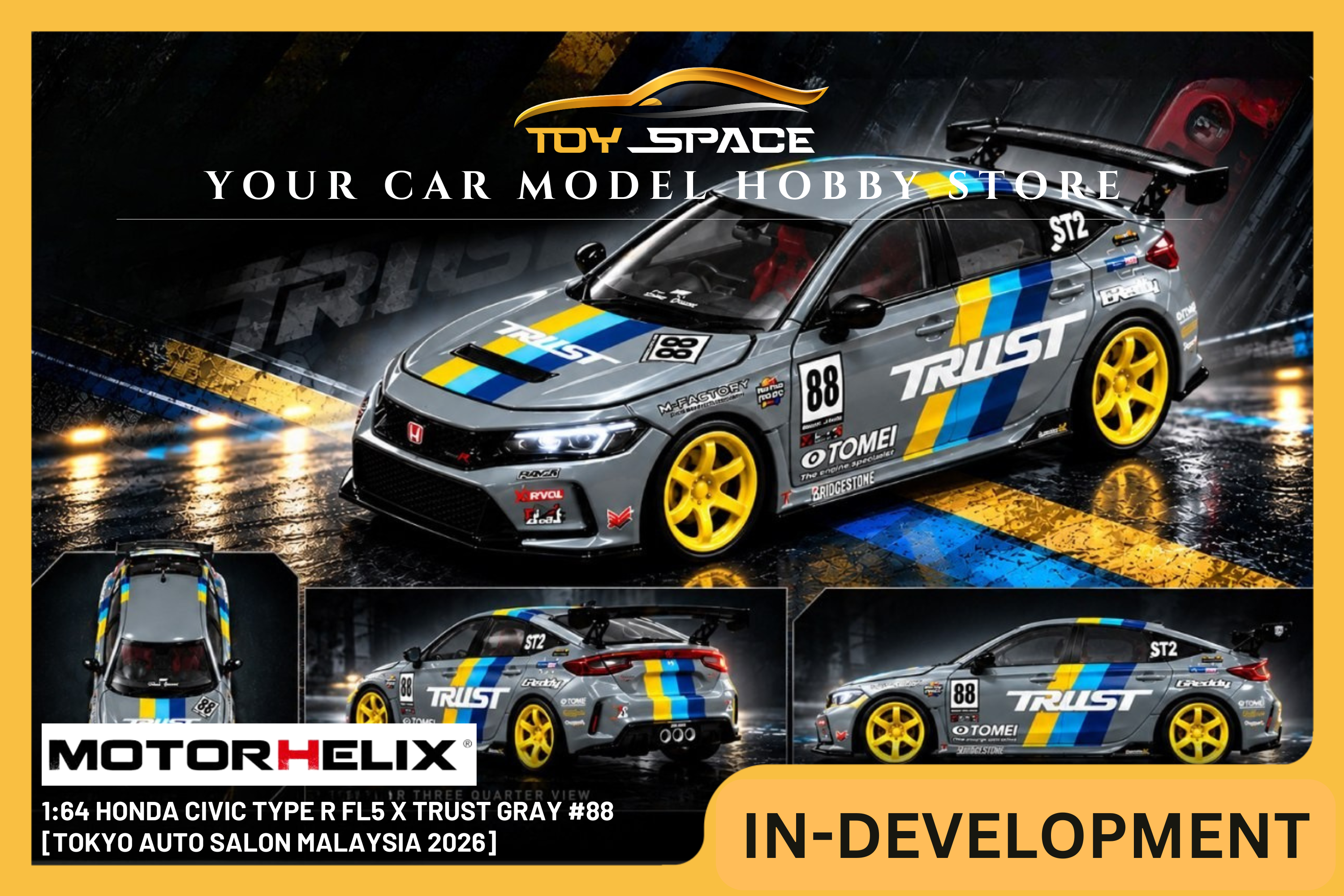 [MOTORHELIX] 1:64 Honda Civic Type R FL5 x Trust Gray #88 [Tokyo Auto Salon Malaysia 2026]