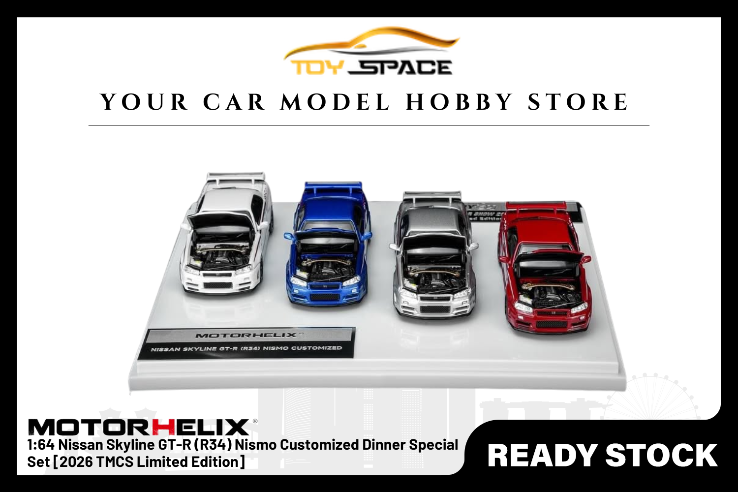 [MOTORHELIX] 1:64 Nissan Skyline GT-R (R34) Nismo Customized Dinner Special Set [2026 TMCS Limited Edition]