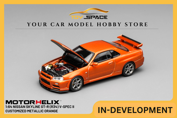 [MOTORHELIX] 1:64 Nissan Skyline GT-R (R34) V-Spec II Customized Metallic Orange