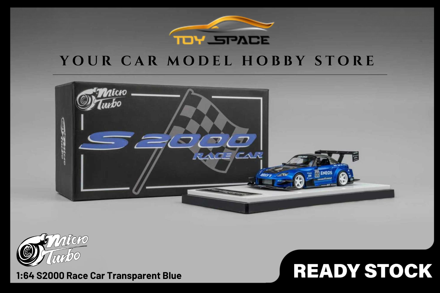 [MICRO TURBO] 1:64 S2000 Race Car Transparent Blue