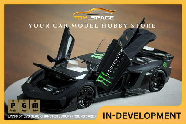 [PGM] 1:64 LP700 GT Evo Black Monster Luxury (Round Base) - Toy Space Diecast Online Store Singapore
