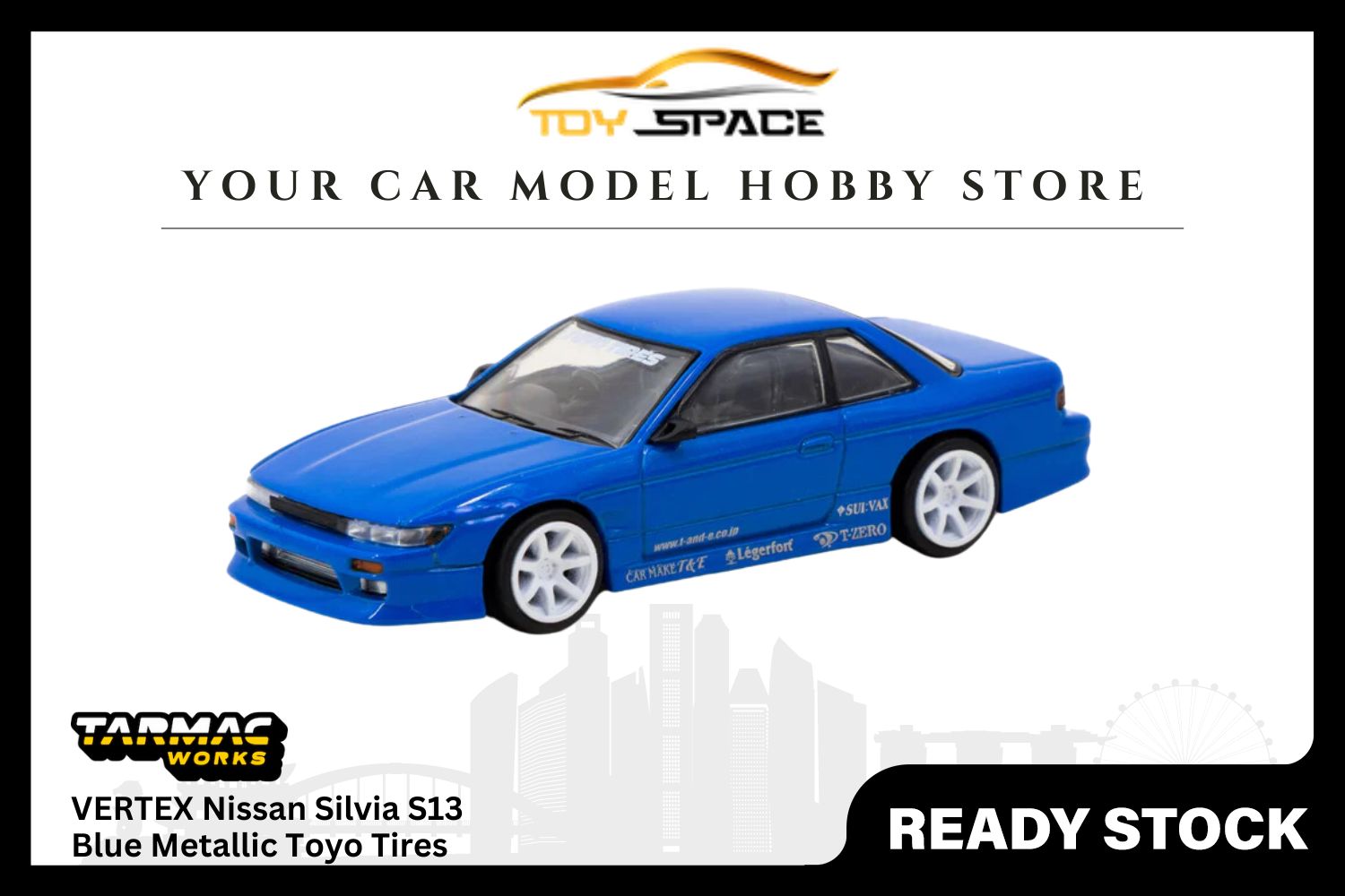 [TARMAC WORKS] 1:64 VERTEX Nissan Silvia S13 Blue Metallic Toyo Tires - GLOBAL64