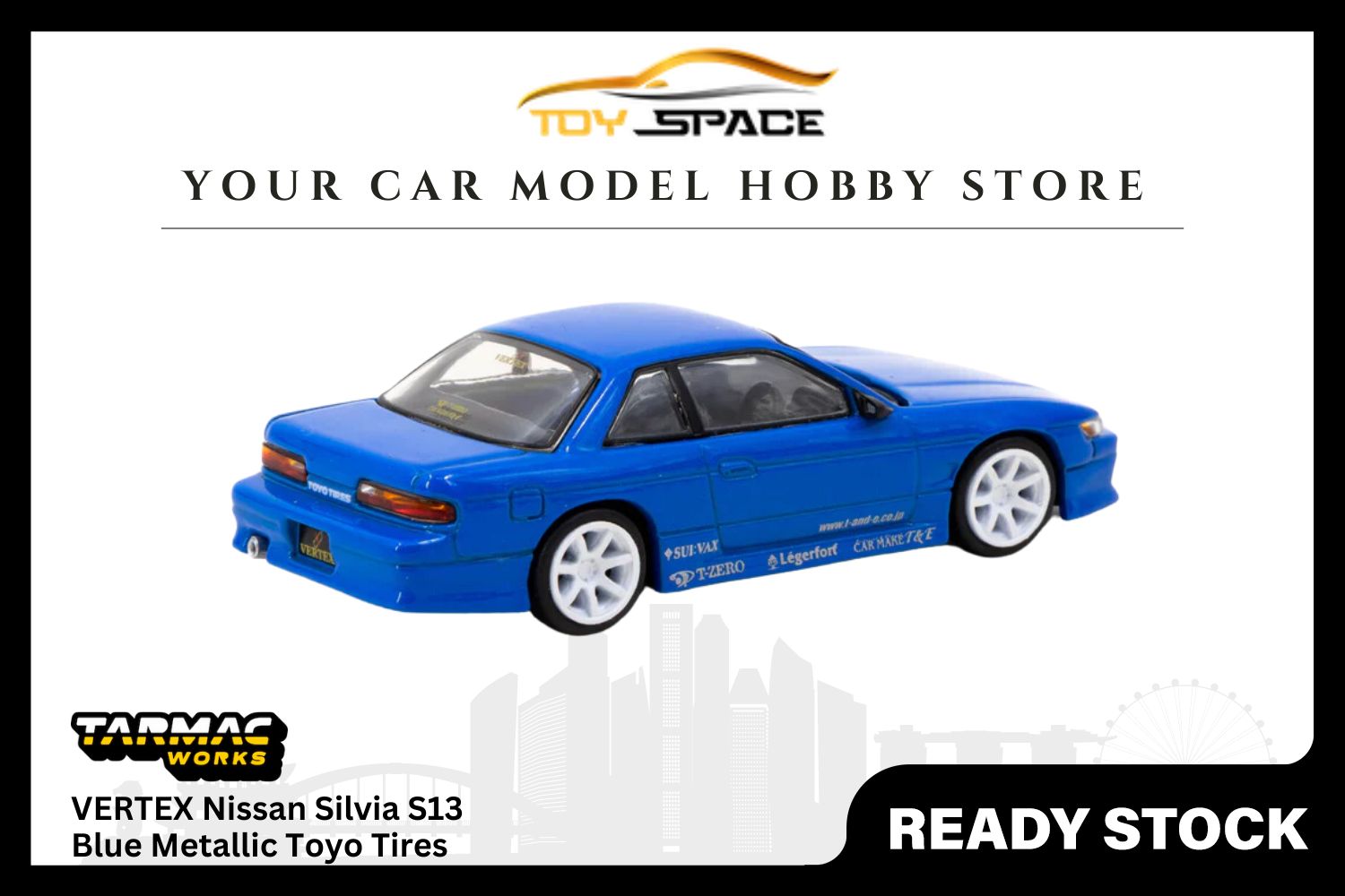 [TARMAC WORKS] 1:64 VERTEX Nissan Silvia S13 Blue Metallic Toyo Tires - GLOBAL64