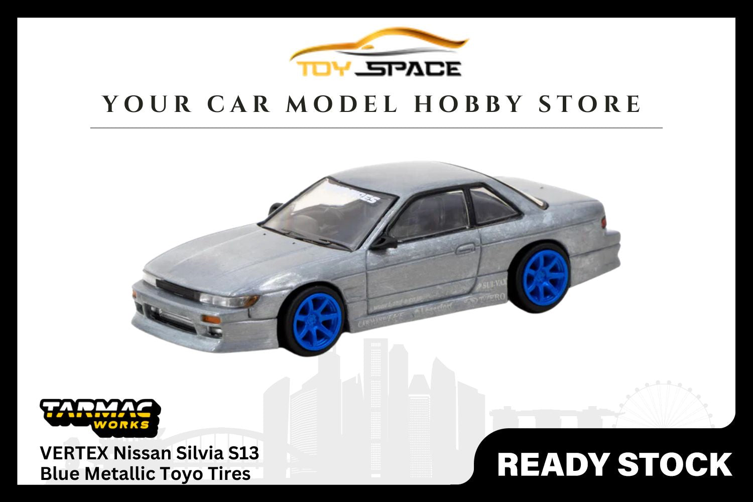 [TARMAC WORKS] 1:64 VERTEX Nissan Silvia S13 Blue Metallic Toyo Tires - GLOBAL64