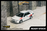 [TARMAC WORKS] 1/64 Mitsubishi Lancer RS Evolution White [Lamley Special Edition] - Toy Space Diecast Online Store Singapore