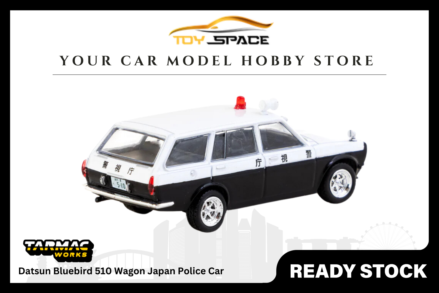 [TARMAC WORKS] 1:64 Datsun Bluebird 510 Wagon Japan Police Car - GLOBAL64