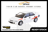 [TARMAC WORKS] 1/64 Mitsubishi Lancer RS Evolution White [Lamley Special Edition] - Toy Space Diecast Online Store Singapore