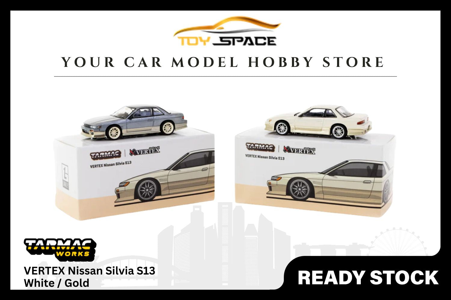 [TARMAC WORKS] 1/64 VERTEX Nissan Silvia S13 White / Gold - GLOBAL64