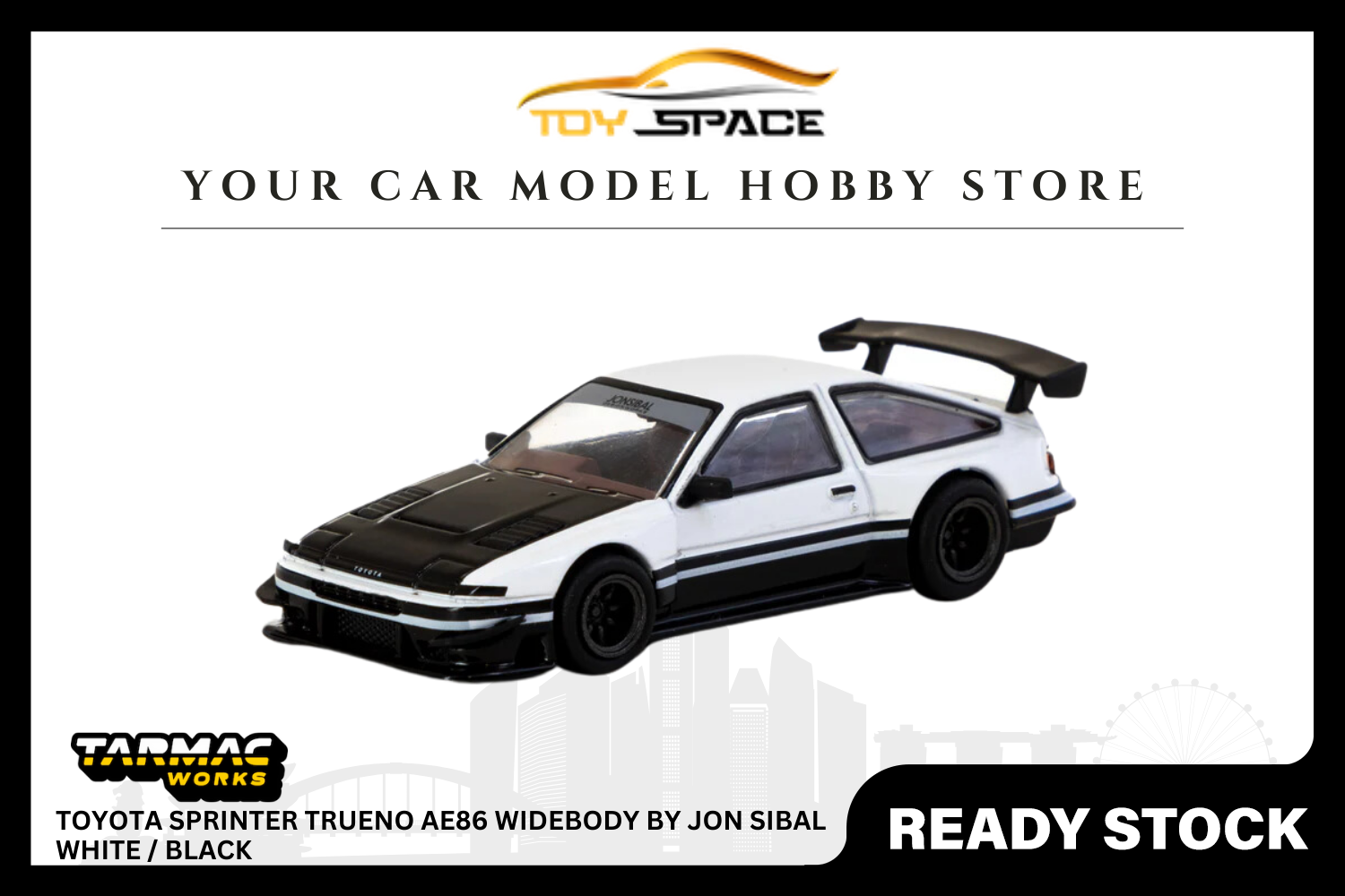 [TARMAC WORKS] 1:64 Toyota Sprinter Trueno AE86 Widebody by Jon Sibal White / Black - GLOBAL64