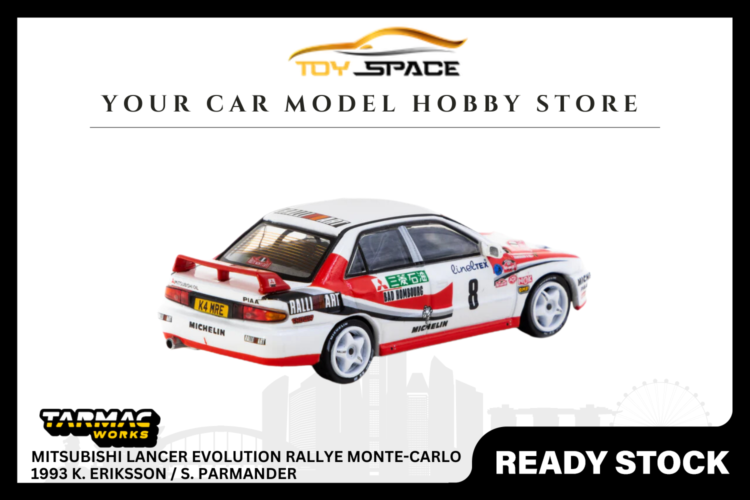 [TARMAC WORKS] 1/64 Mitsubishi Lancer Evolution Rallye Monte-Carlo 1993 K. Eriksson / S. Parmander - GLOBAL64