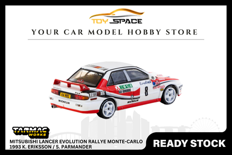 [TARMAC WORKS] 1/64 Mitsubishi Lancer Evolution Rallye Monte-Carlo 1993 K. Eriksson / S. Parmander - GLOBAL64 - Toy Space Diecast Online Store Singapore