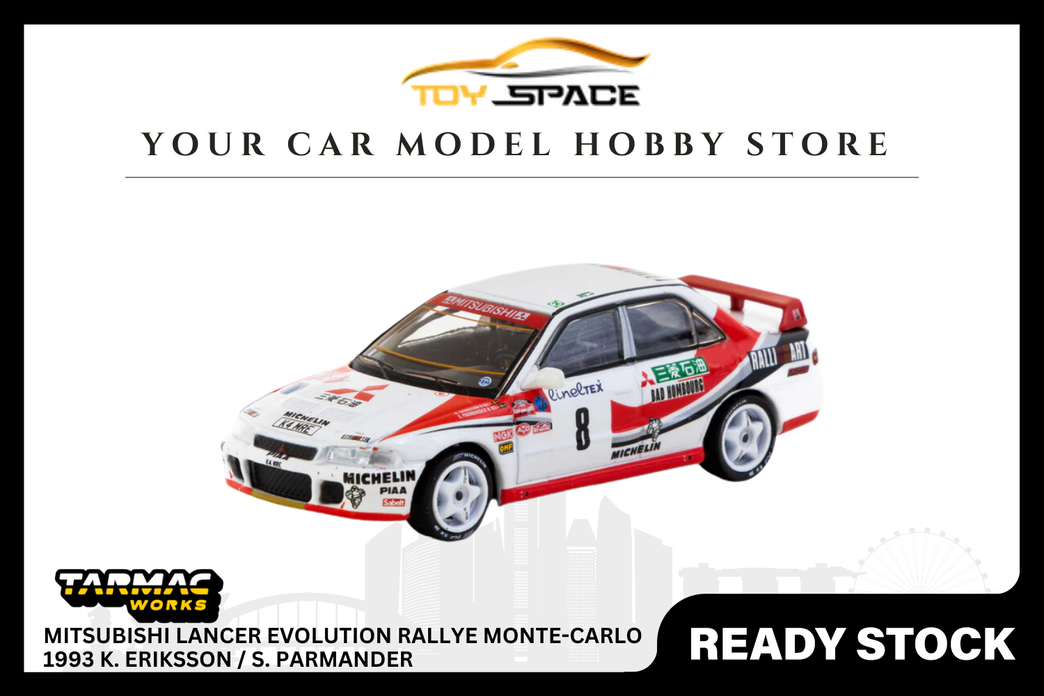 [TARMAC WORKS] 1/64 Mitsubishi Lancer Evolution Rallye Monte-Carlo 1993 K. Eriksson / S. Parmander - GLOBAL64