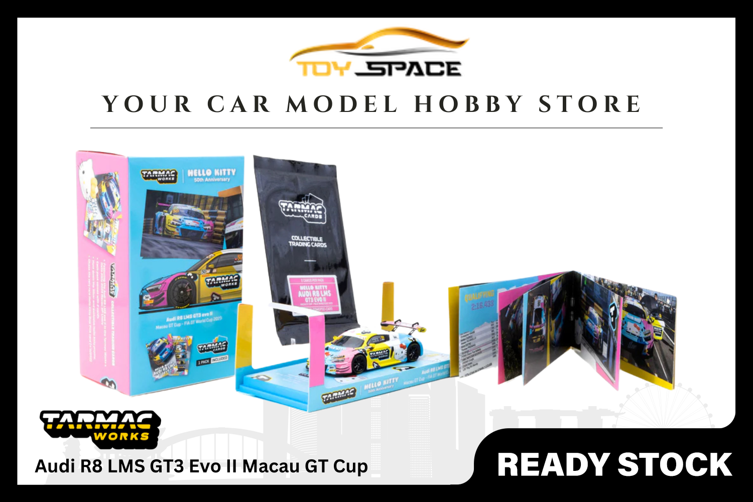 [TARMAC WORKS] 1/64 Audi R8 LMS GT3 Evo II Macau GT Cup - FIA GT World Cup 2023 - Race Version Uno Racing Adderly Fong Model Car + Trading Cards Combo Set -  HOBBY64