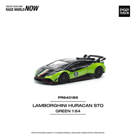 [POP RACE] 1:64 Lamborghini Huracan STO (LP640-2) 10 Anniversario - Green/Black - Toy Space Diecast Online Store Singapore