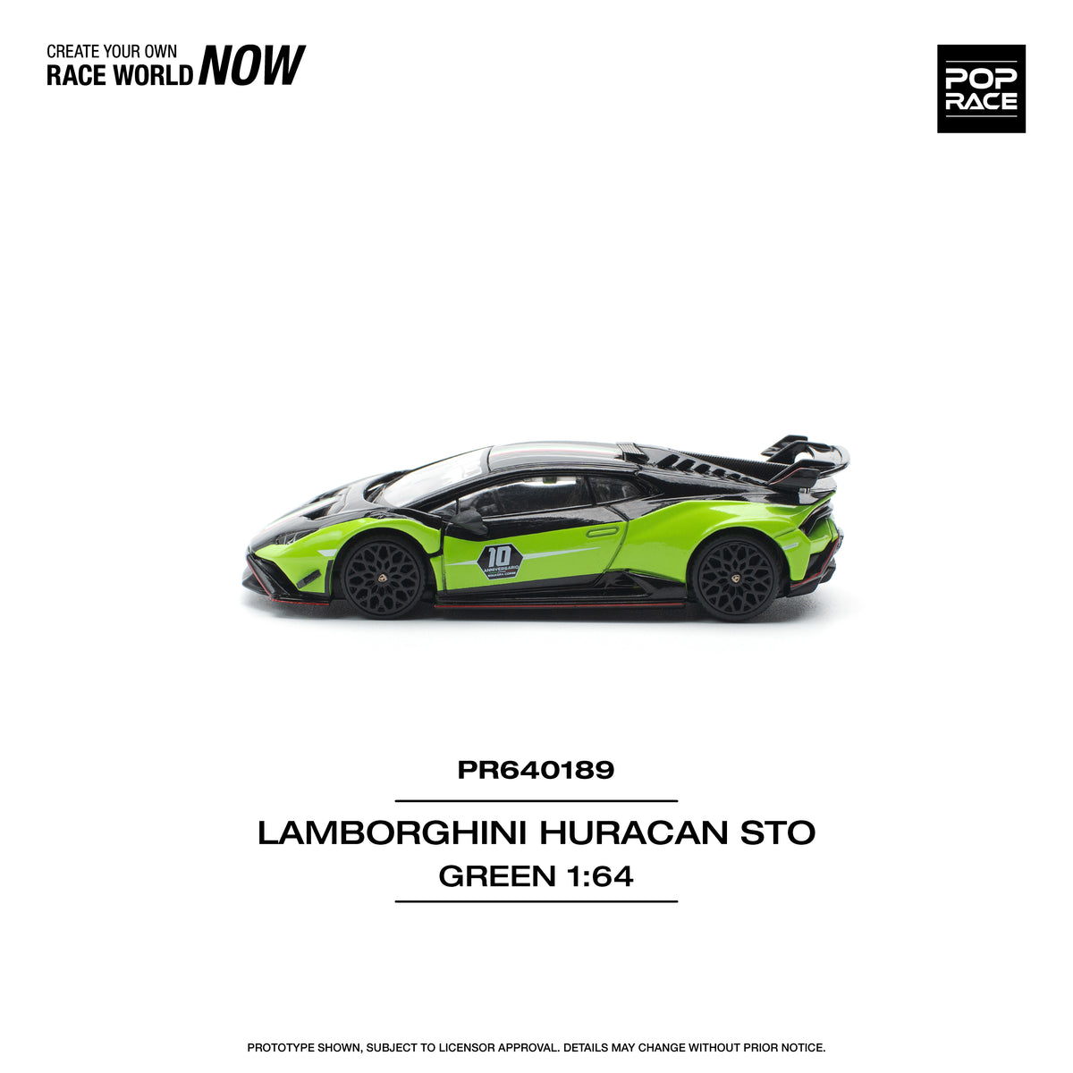 [POP RACE] 1:64 Lamborghini Huracan STO (LP640-2) 10 Anniversario - Green/Black - Toy Space Diecast Online Store Singapore