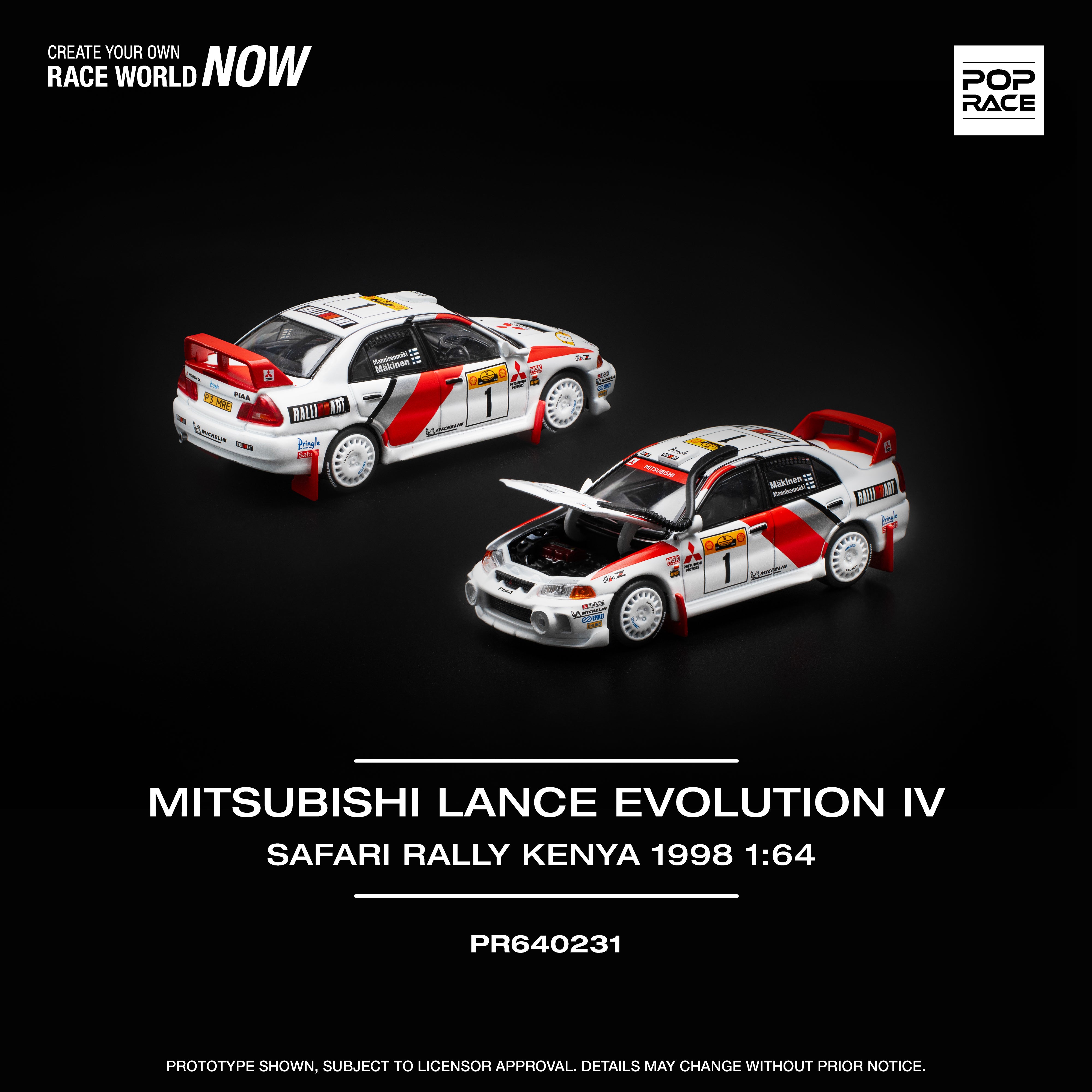 [POP RACE] 1:64 Mitsubishi Lancer Evolution IV Safari Rally Kenya 1998