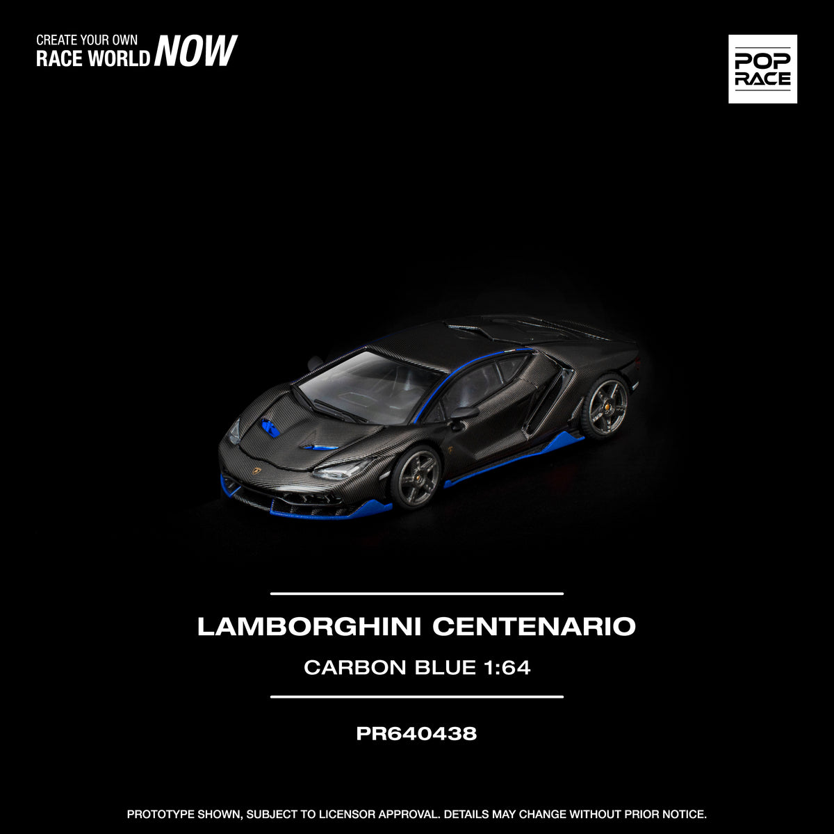 [POP RACE] 1:64 Lamborghini Centenario Carbon Blue - Toy Space Diecast Online Store Singapore