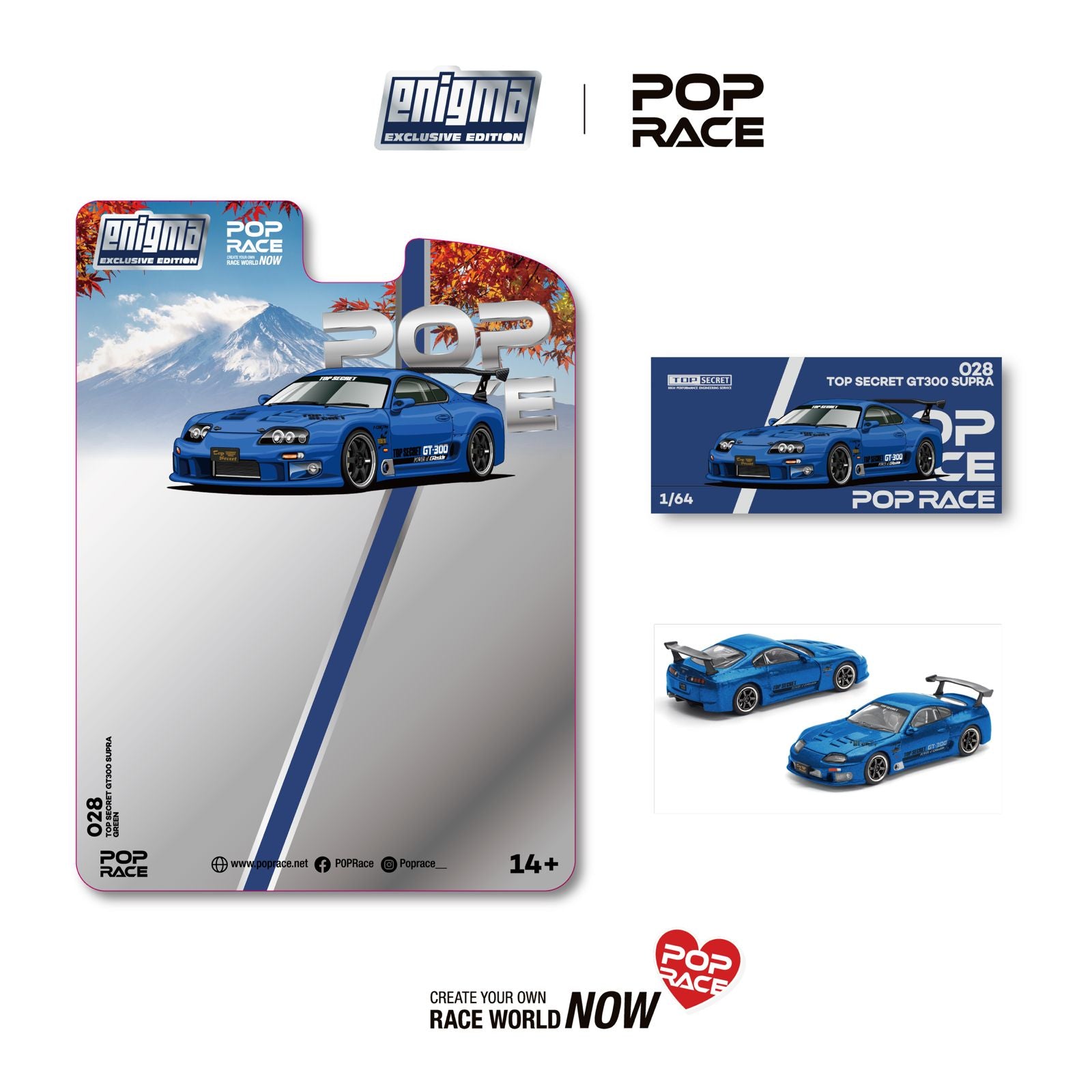 [POP RACE] 1:64 Top Secret Supra GT500 (A80) Blue - Blister Packaging - Toy Space Diecast Online Store Singapore