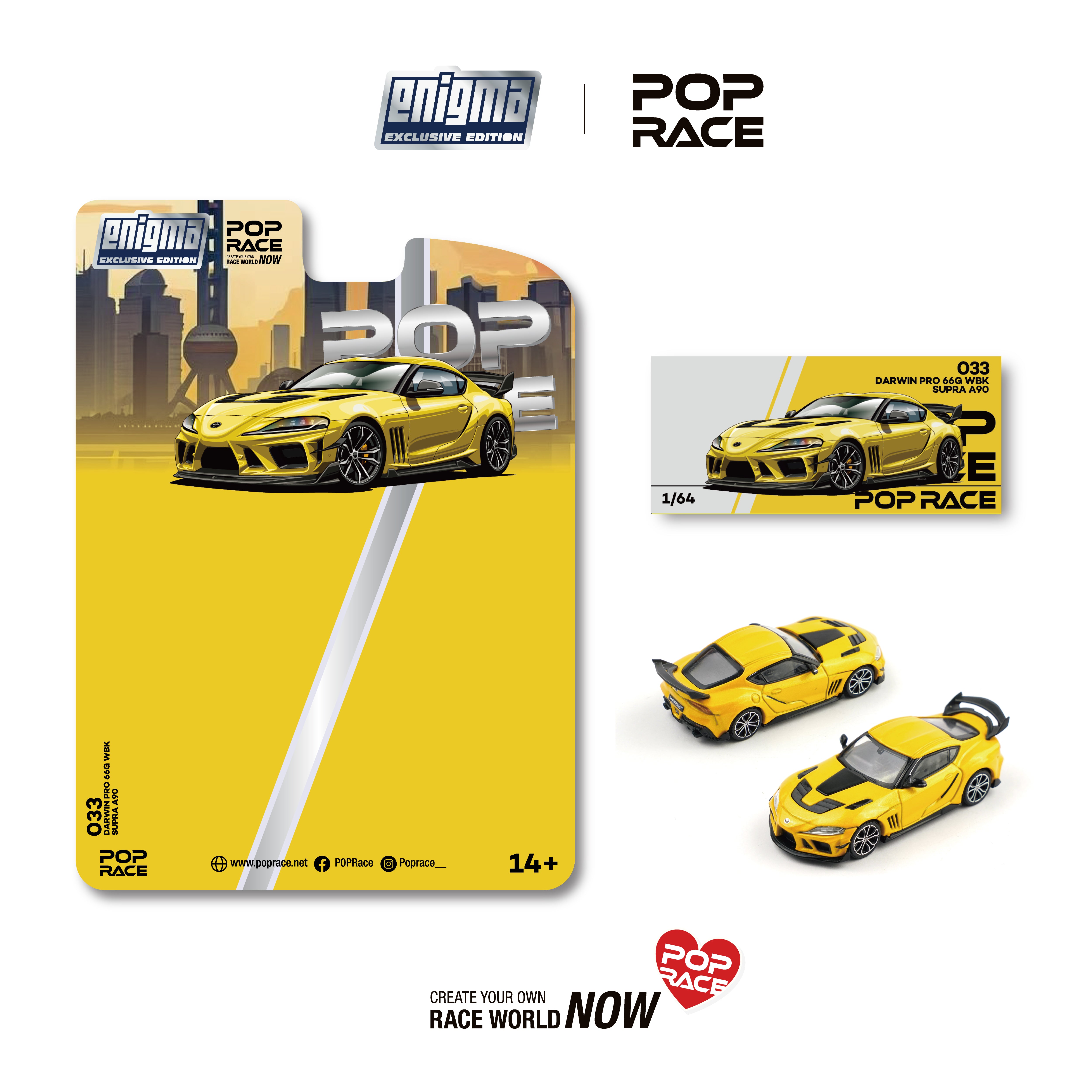 [POP RACE] 1:64 Darwin Pro 66G WBK Supra A90 Nitro Yellow