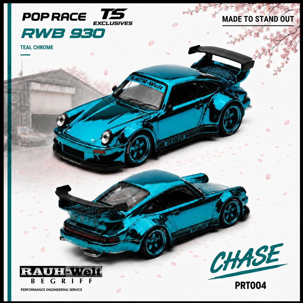 [POP RACE] 1:64 RWB 930 Teal Chrome - Tokyo Station Blister Packaging (Copy) - Toy Space Diecast Online Store Singapore