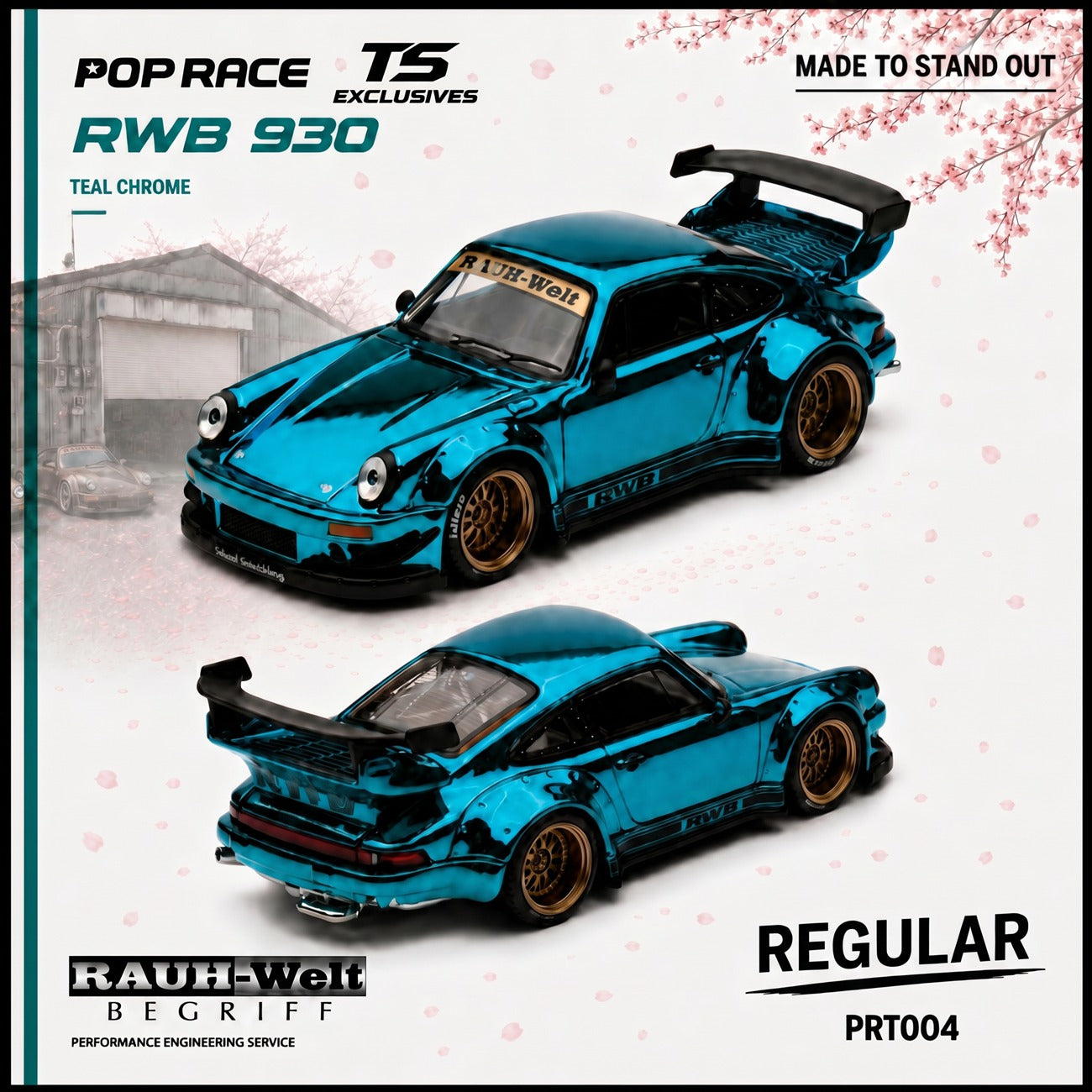 [POP RACE] 1:64 RWB 930 Teal Chrome - Tokyo Station Blister Packaging (Copy) - Toy Space Diecast Online Store Singapore