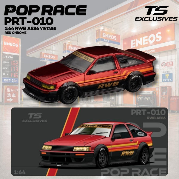 [POP RACE] 1:64 RWB AE86 Vintage Red Chrome Blister Packaging