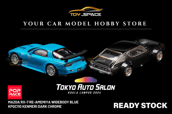 [POP RACE] 1:64 Mazda RX-7 RE-Amemiya Blue & KPGC Kenmeri Dark Chrome (Tokyo Auto Salon KL 2024 Exclusive)