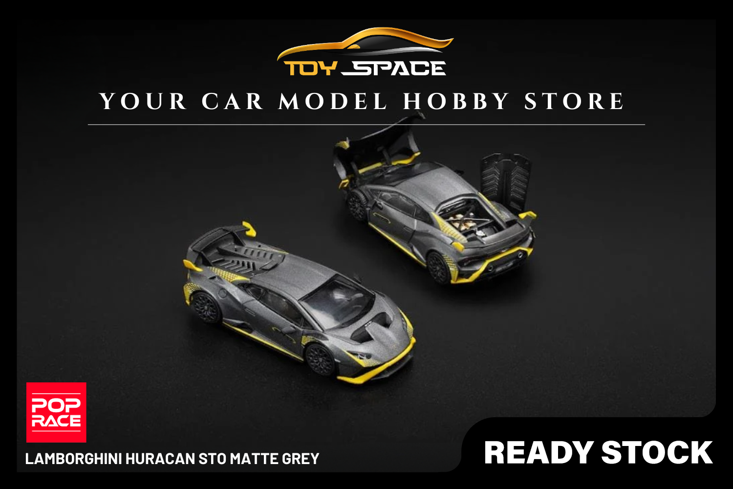 [POP RACE] 1:64 Lamborghini Huracan STO Matte Grey - Toy Space Diecast Online Store Singapore
