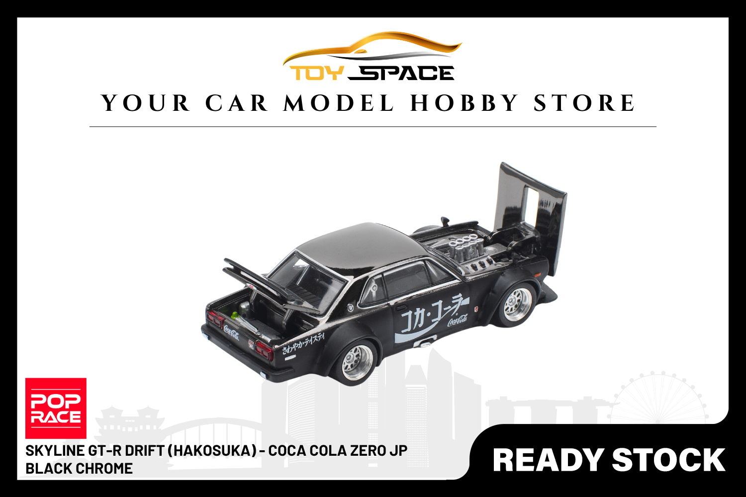 [POP RACE] 1:64 Skyline GT-R Drift (Hakosuka) - Coca Cola Zero JP Black Chrome
