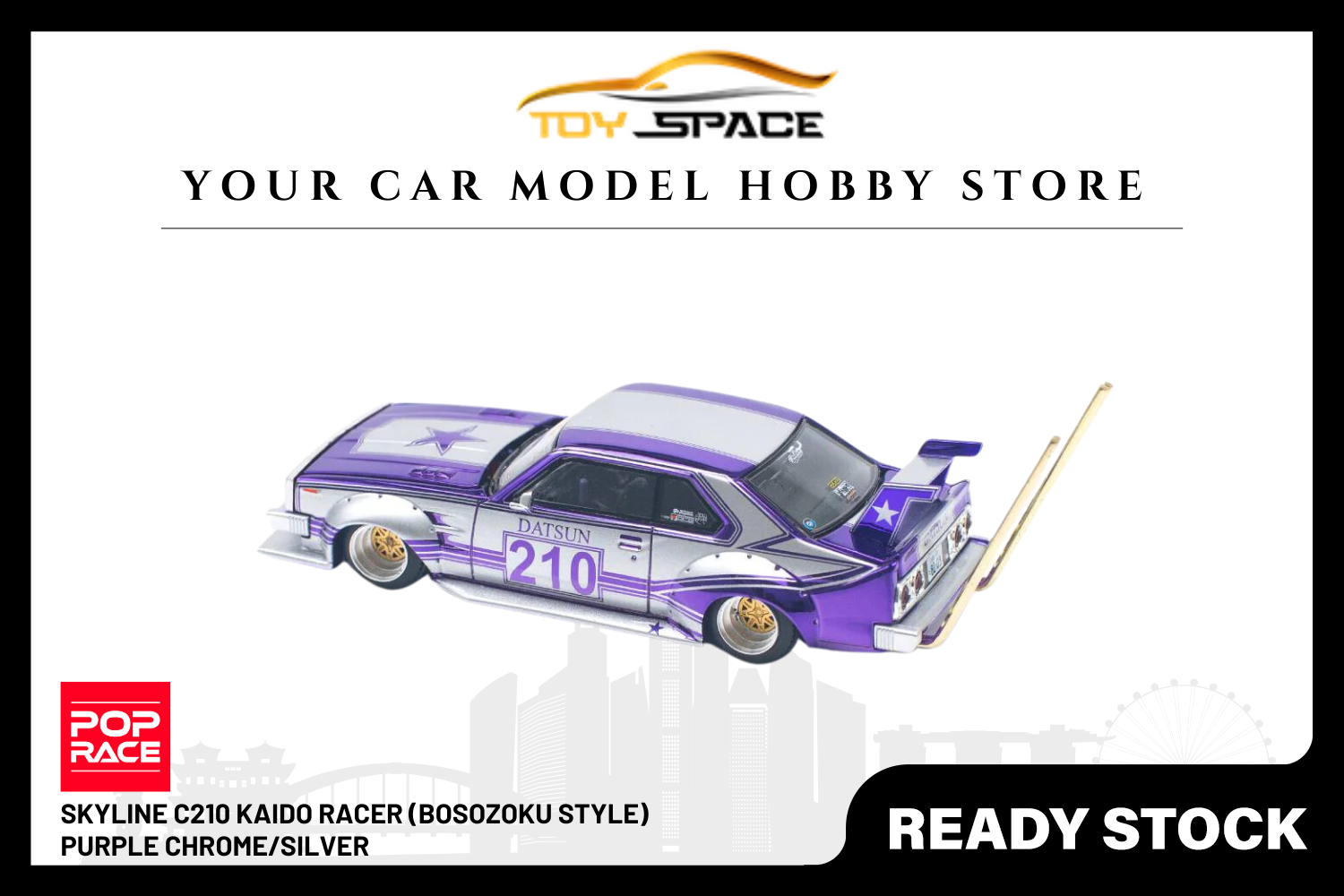 [POP RACE] 1/64 Skyline C210 Kaido Racer (Bosozoku Style) Purple Chrome/Silver