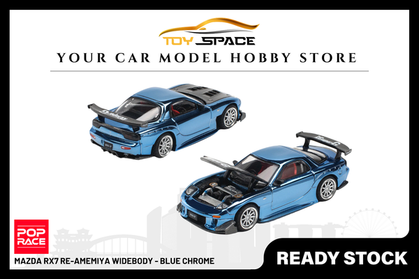 [POP RACE] 1:64 Mazda RX7 Re-Amemiya Widebody - Blue Chrome