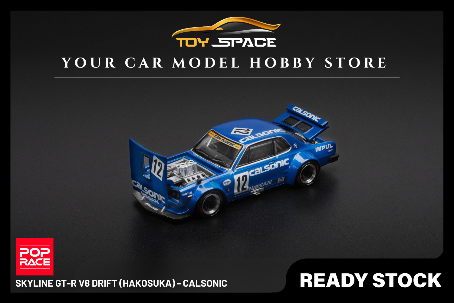 [POP RACE] 1:64 Skyline GT-R V8 Drift (Hakosuka) - Calsonic - Toy Space Diecast Online Store Singapore