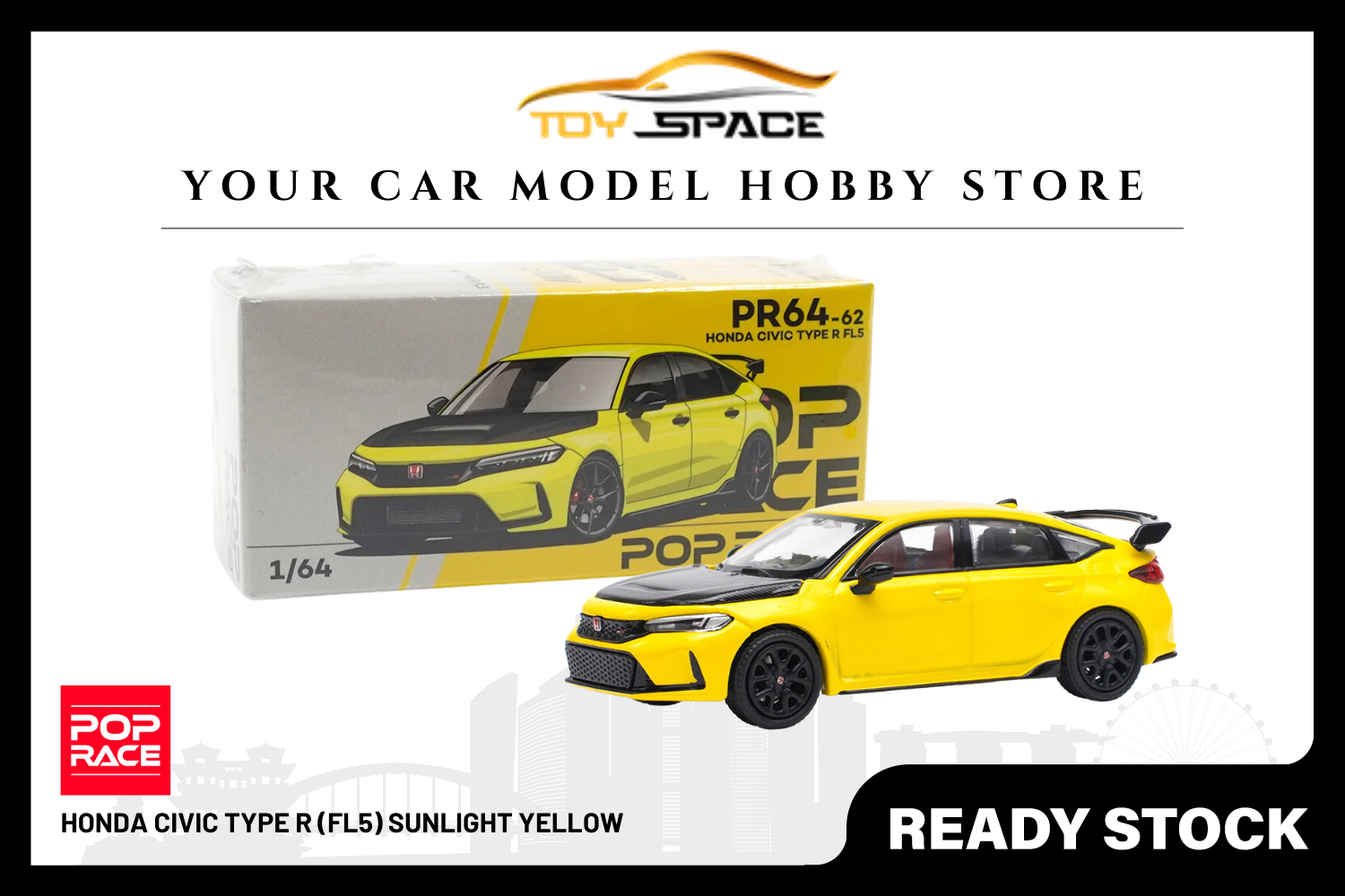 [POP RACE] 1/64 Honda Civic Type R (FL5) Sunlight Yellow