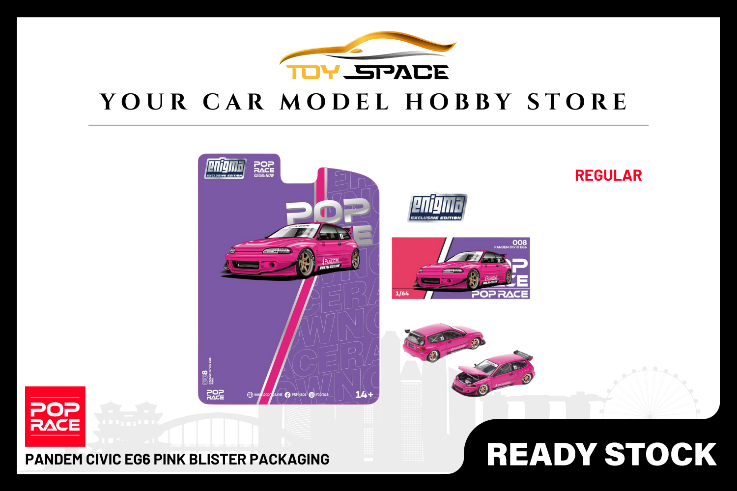 [POP RACE] 1:64 Pandem Civic EG6 Pink Blister Packaging