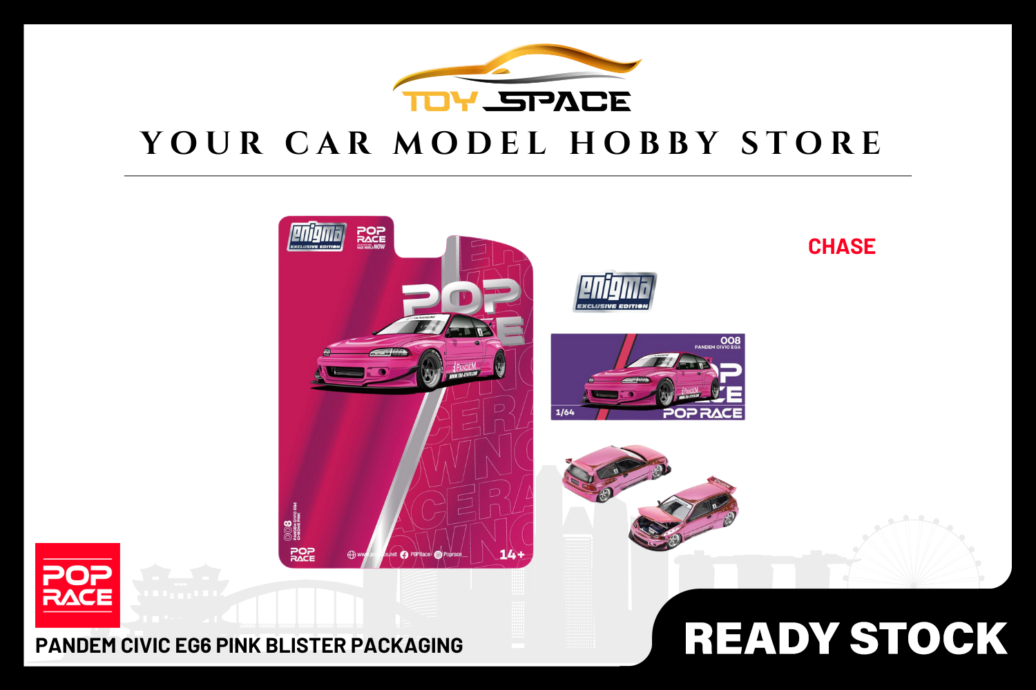 [POP RACE] 1:64 Pandem Civic EG6 Pink Blister Packaging