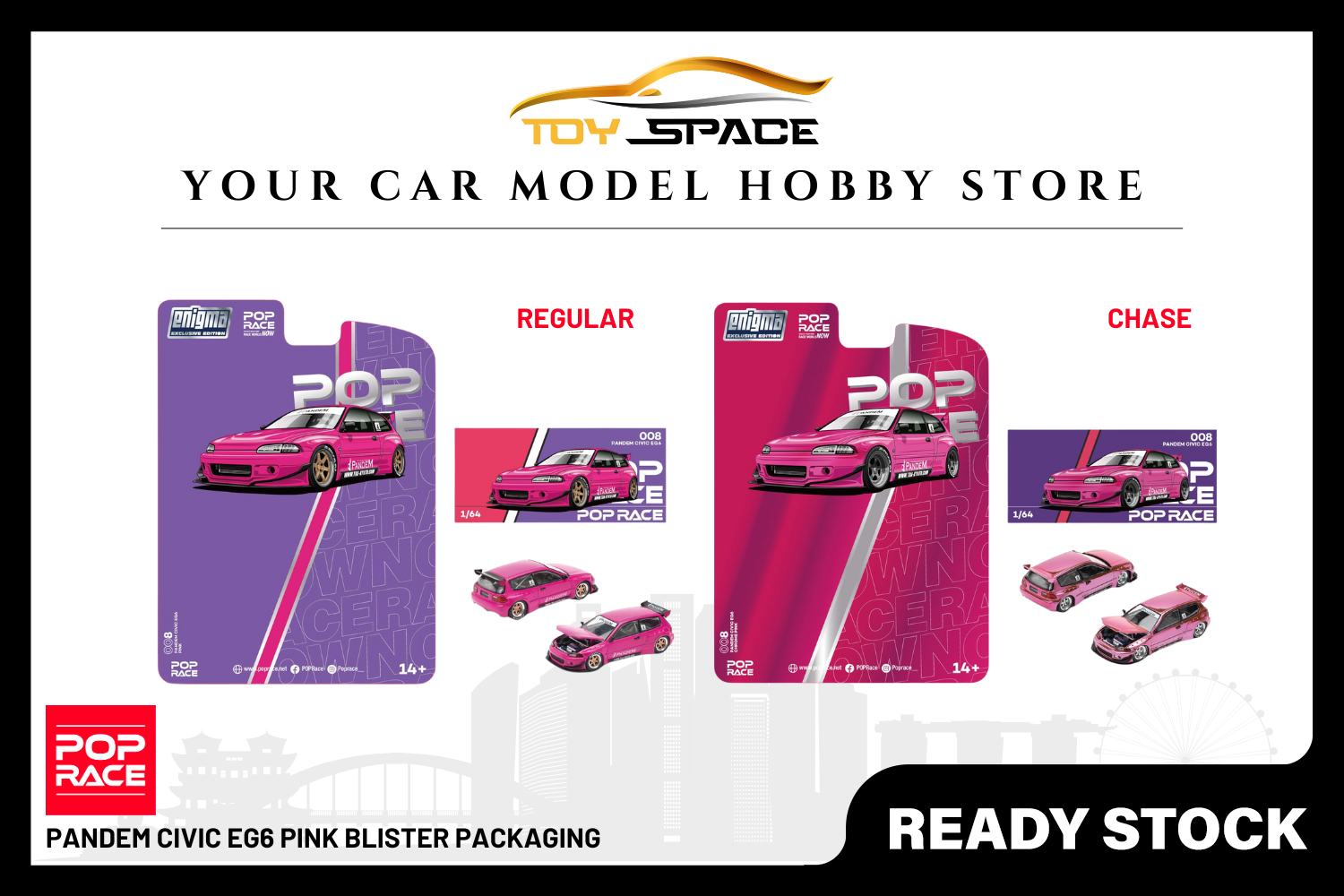 [POP RACE] 1:64 Pandem Civic EG6 Pink Blister Packaging