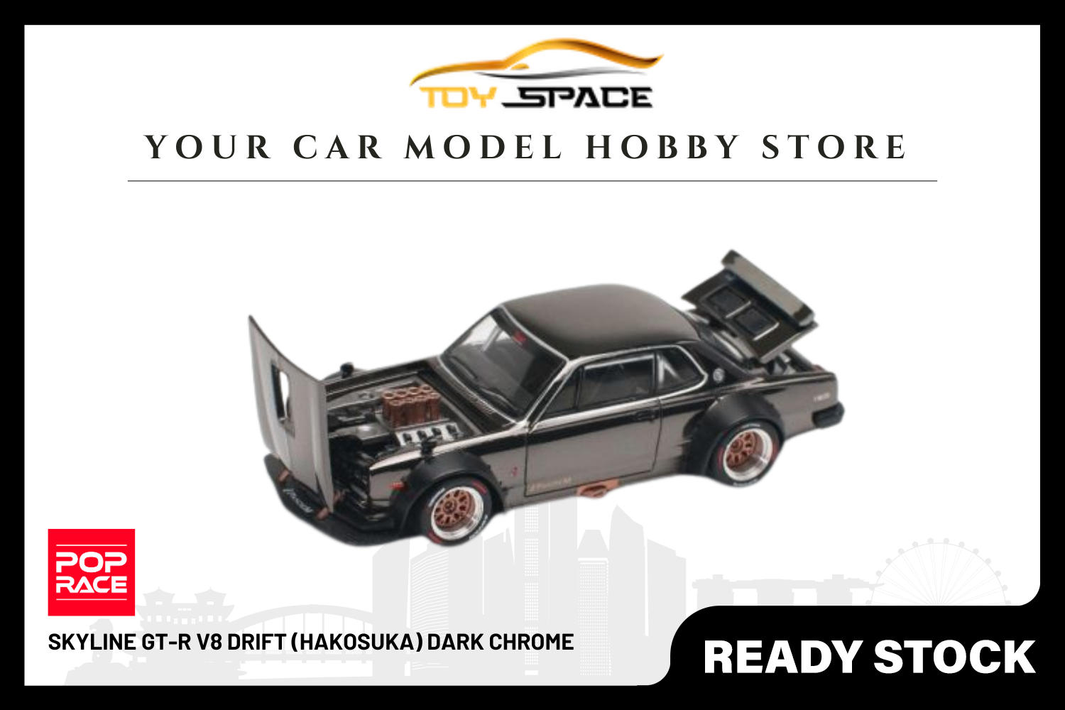 [POP RACE] 1/64 Skyline GT-R V8 Drift (Hakosuka) Dark Chrome