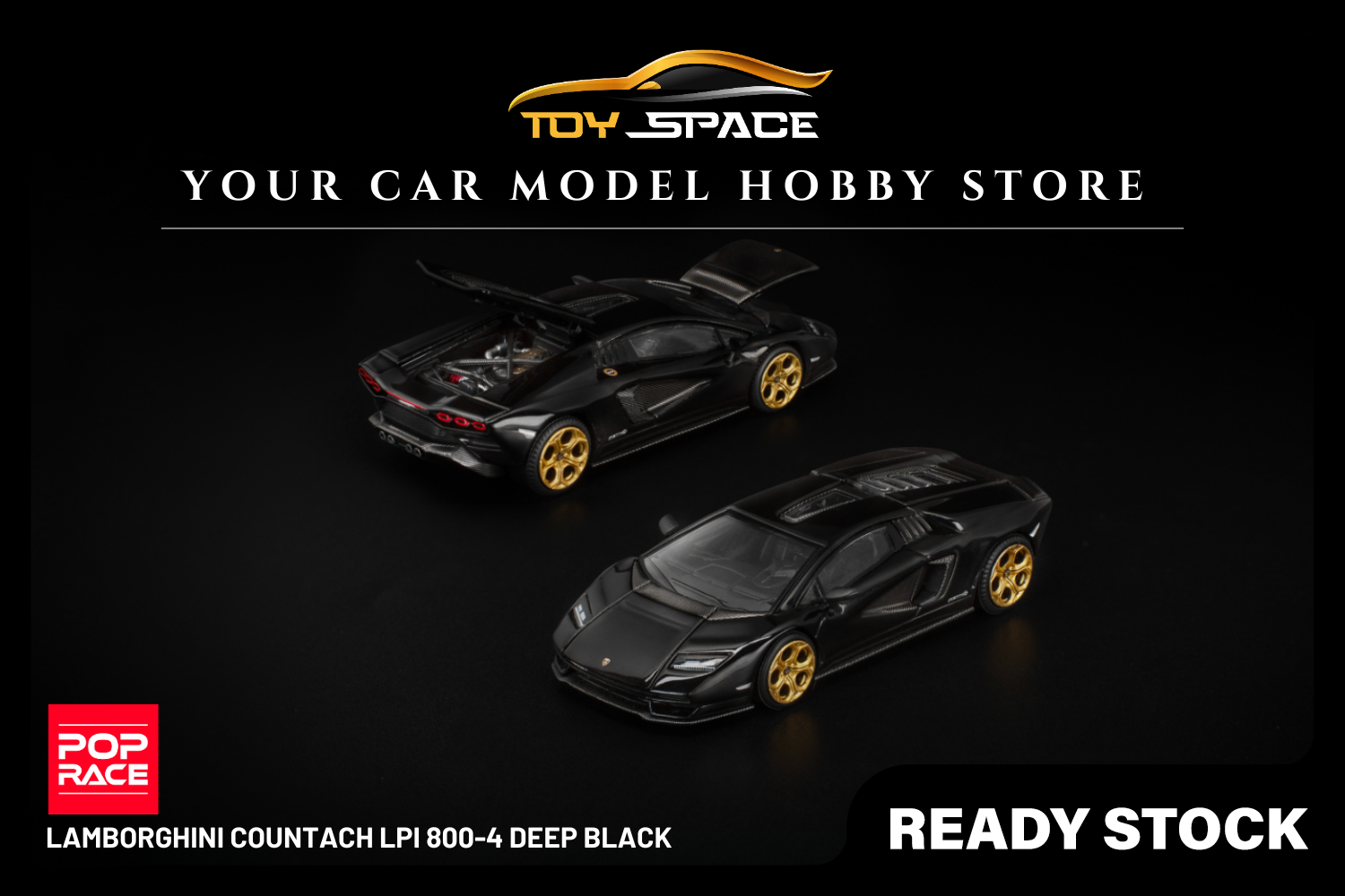 [POP RACE] 1:64 Lamborghini Countach LPI 800-4 Deep Black - Toy Space Diecast Online Store Singapore