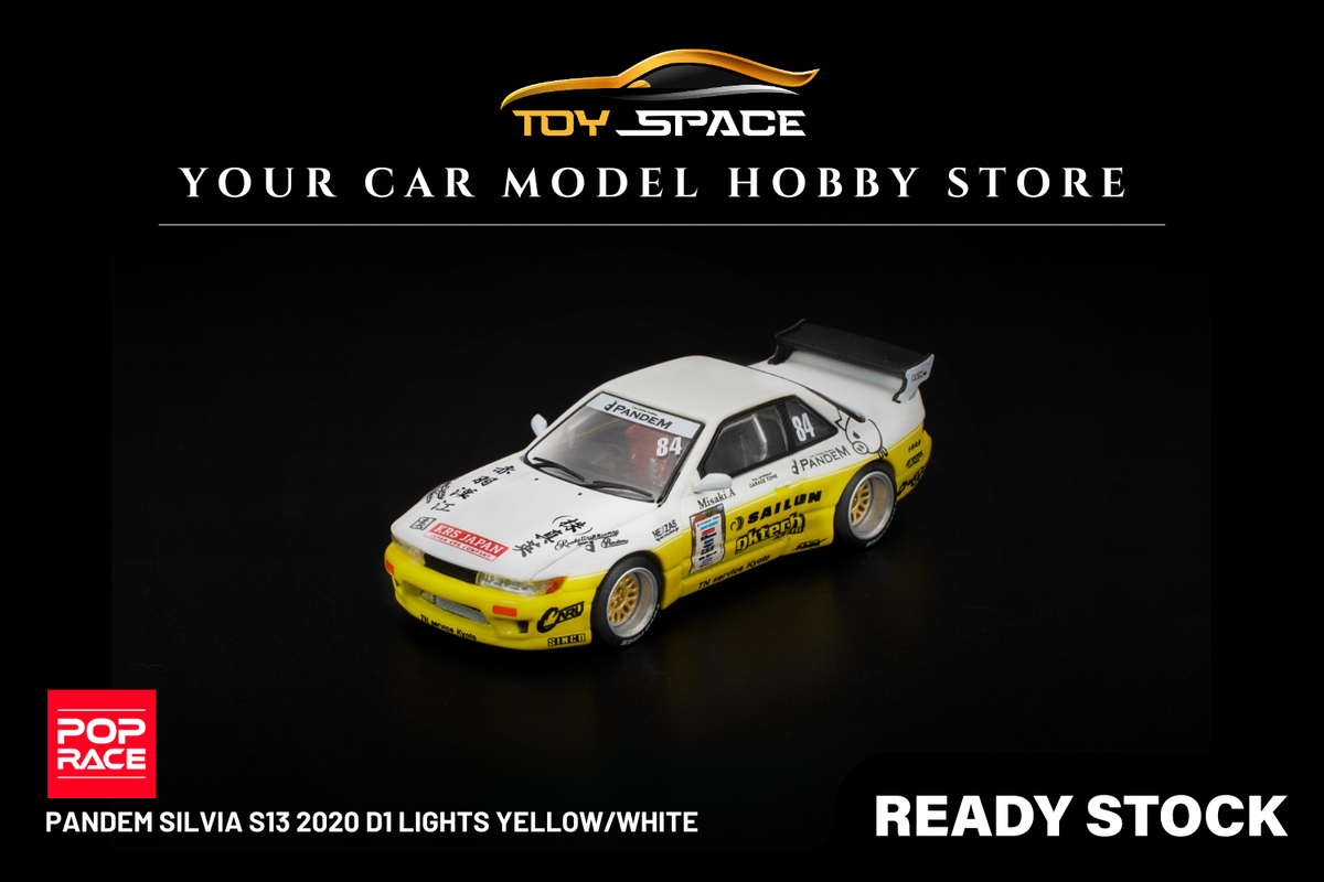 [POP RACE] 1:64 Pandem Silvia S13 2020 D1 Lights Yellow/White - Toy Space Diecast Online Store Singapore