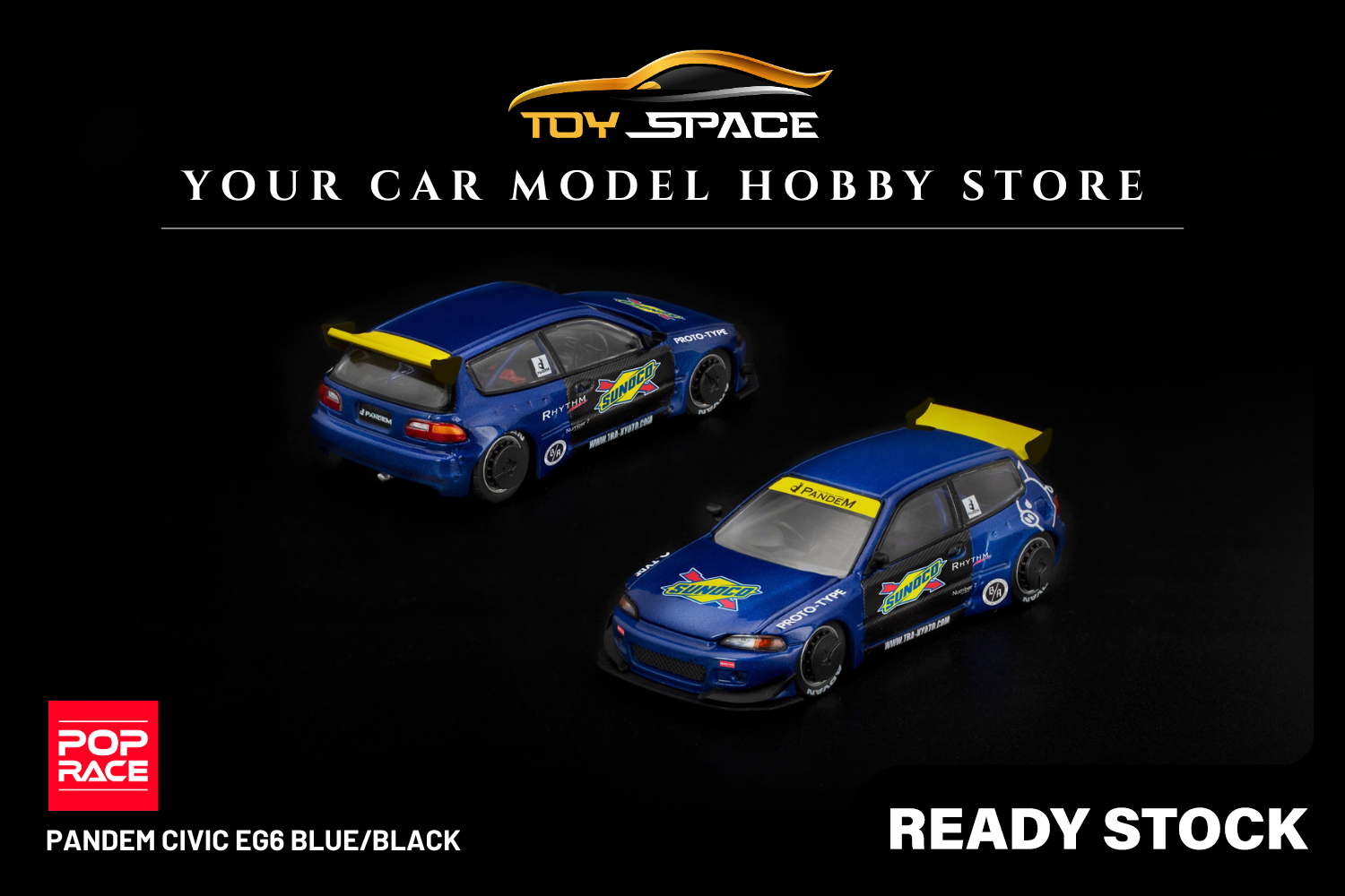 [POP RACE] 1:64 Pandem Civic EG6 Blue/Black - Toy Space Diecast Online Store Singapore