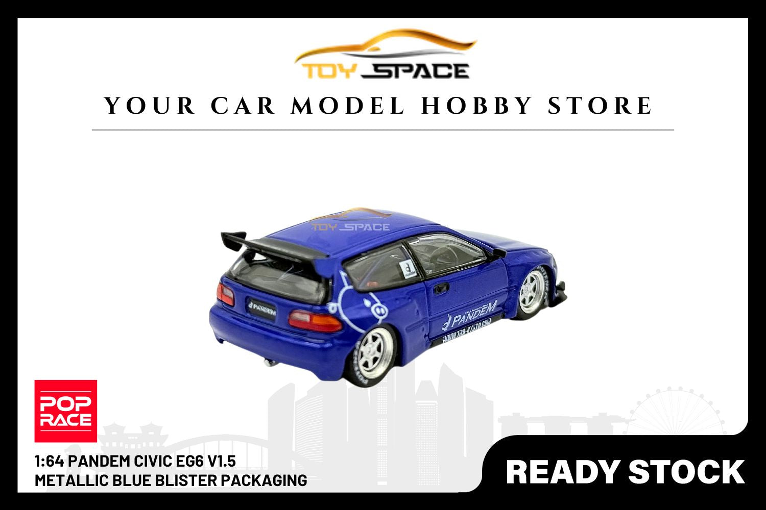 [POP RACE] 1:64 Pandem Civic EG6 V1.5 Metallic Blue Blister Packaging