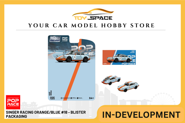 [POP RACE] 1:64 Singer Racing Orange/Blue #18 - Blister Packaging - Toy Space Diecast Online Store Singapore