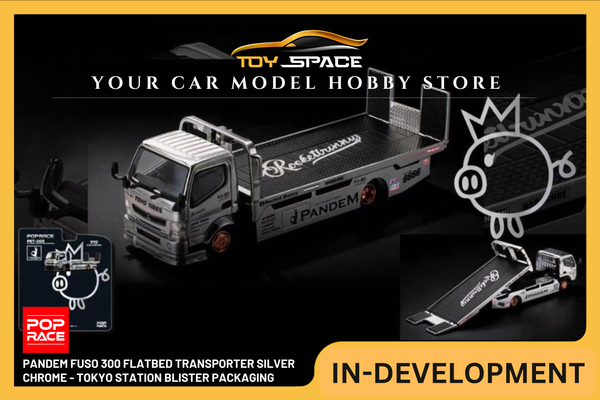 [POP RACE] 1:64 Pandem Fuso 300 Flatbed Transporter Silver Chrome - Tokyo Station Blister Packaging - Toy Space Diecast Online Store Singapore