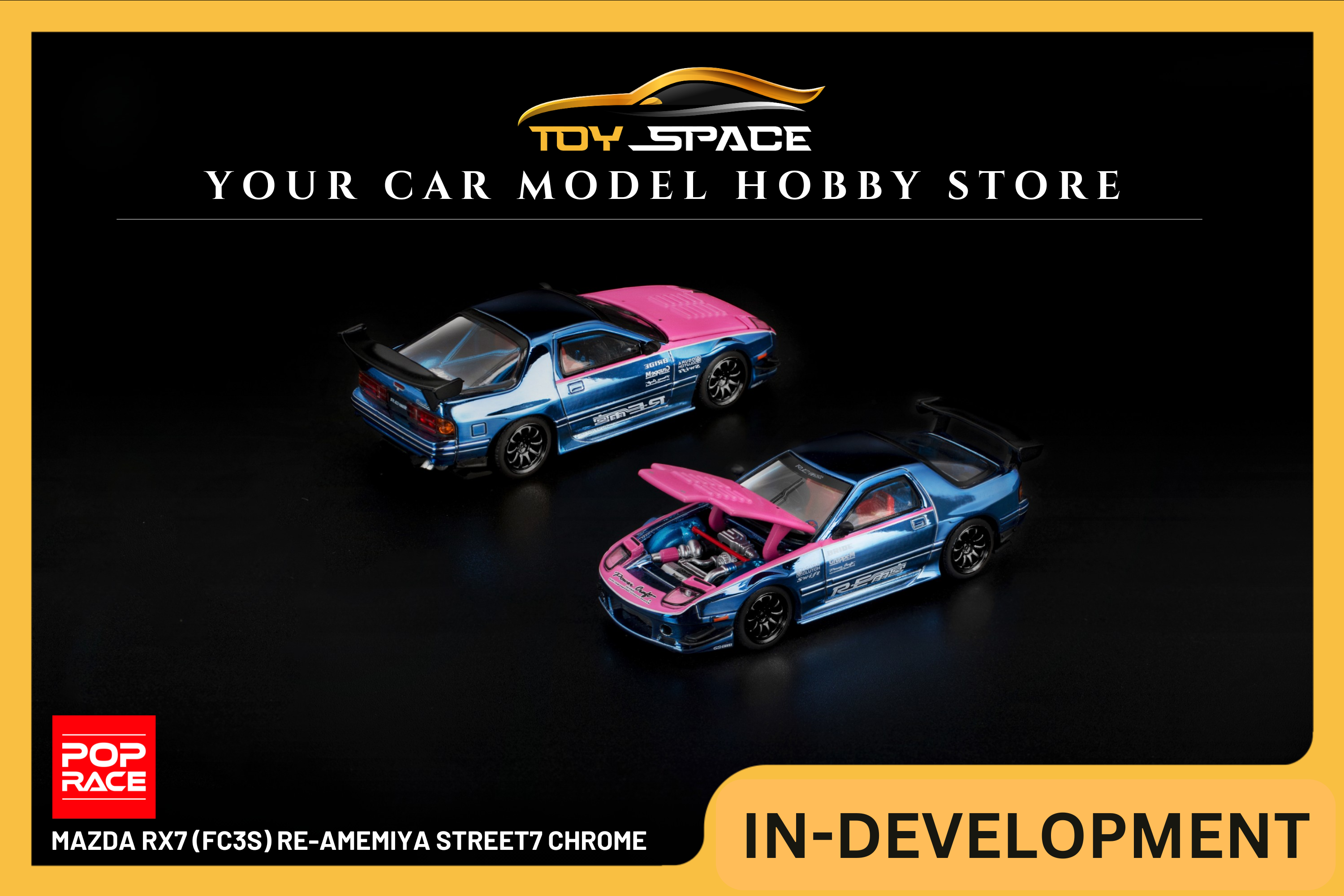 [POP RACE] 1:64 Mazda RX7 (FC3S) RE-Amemiya Street7 Chrome - Toy Space Diecast Online Store Singapore