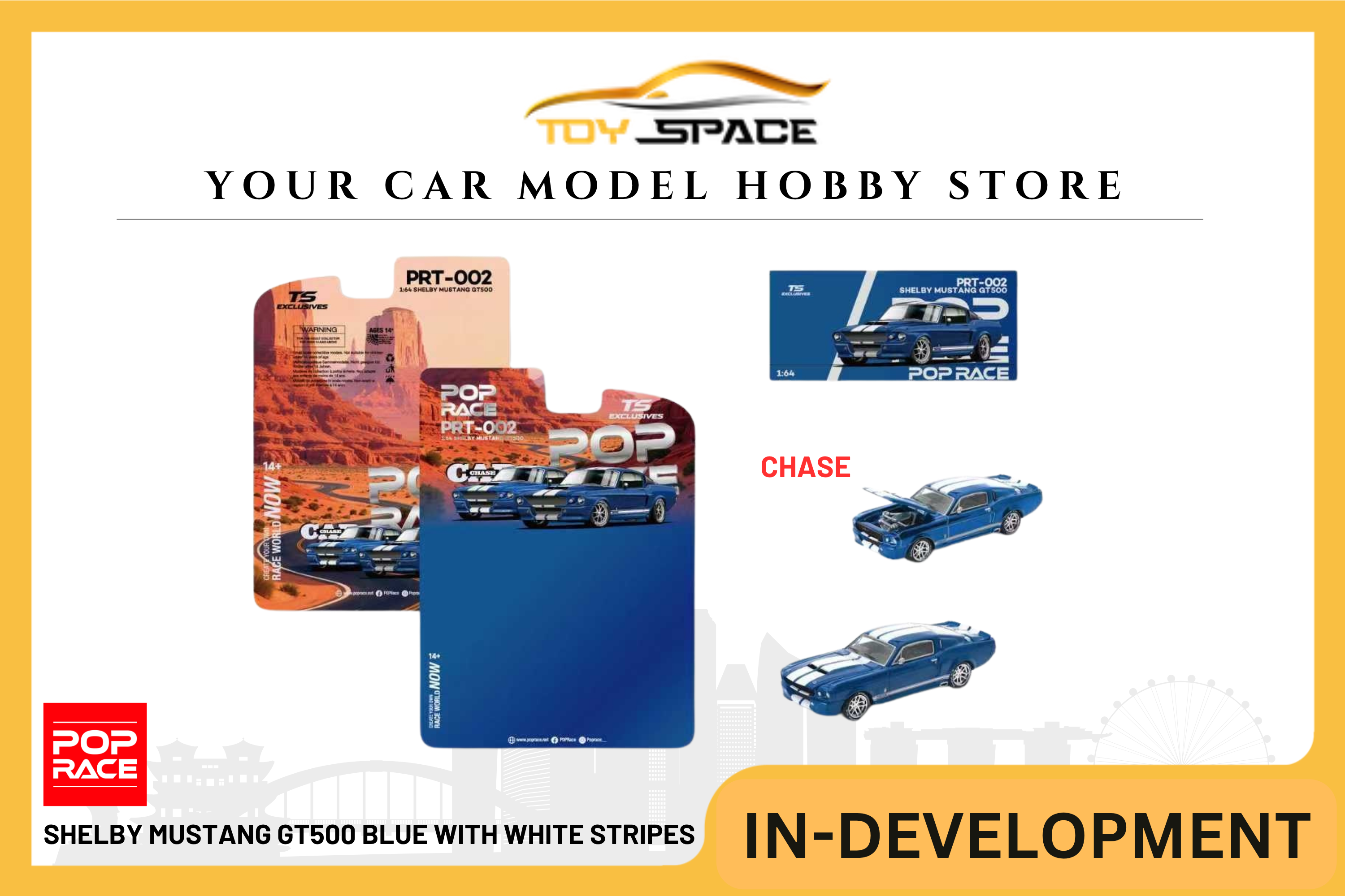 [POP RACE] 1:64 Shelby Mustang GT500 Blue With White Stripes - Toy Space Diecast Online Store Singapore