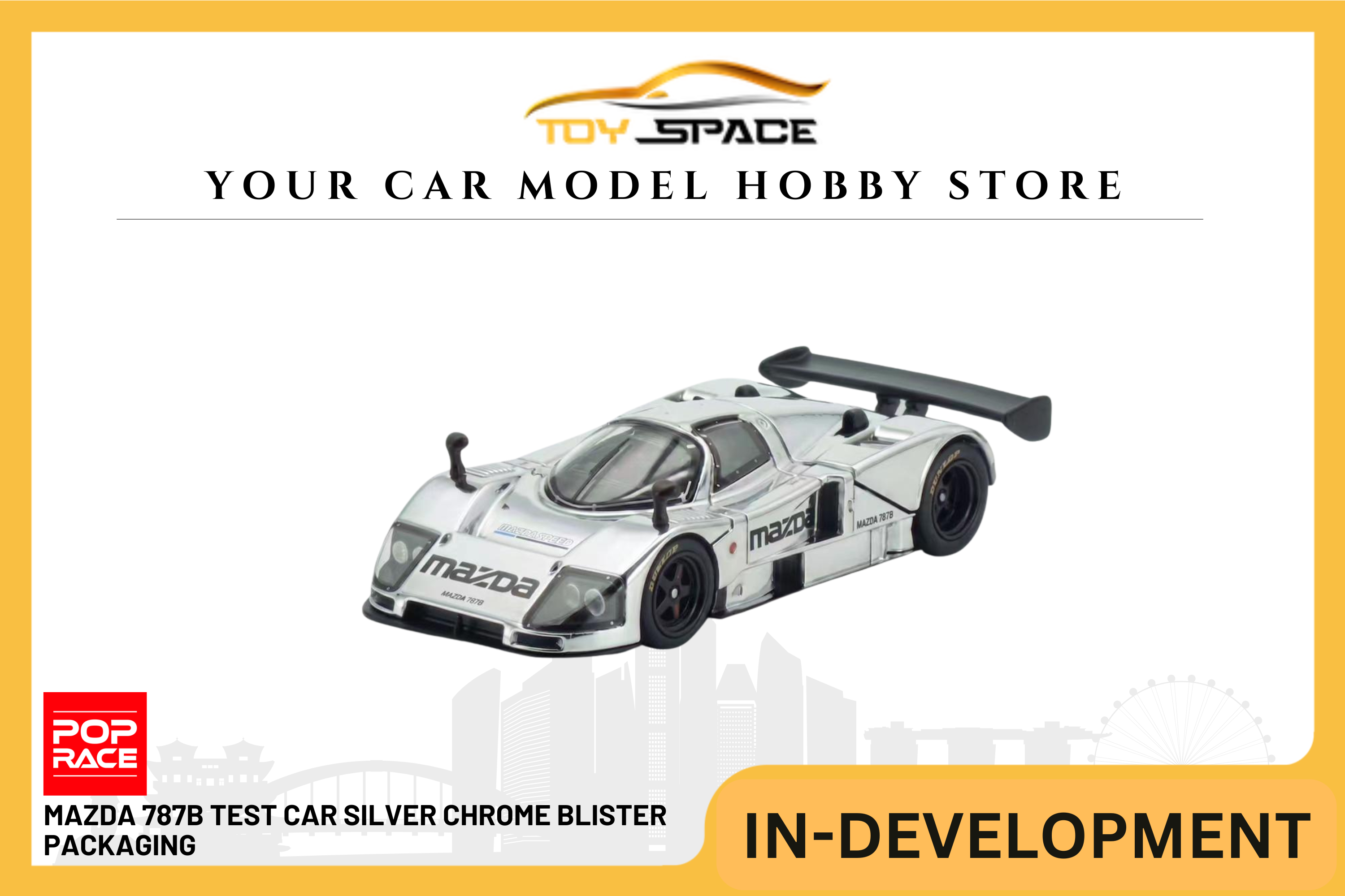 [POP RACE] 1:64 Mazda 787B Test Car Silver Chrome Blister Packaging