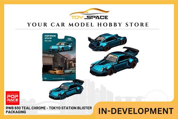 [POP RACE] 1:64 RWB 930 Teal Chrome - Tokyo Station Blister Packaging