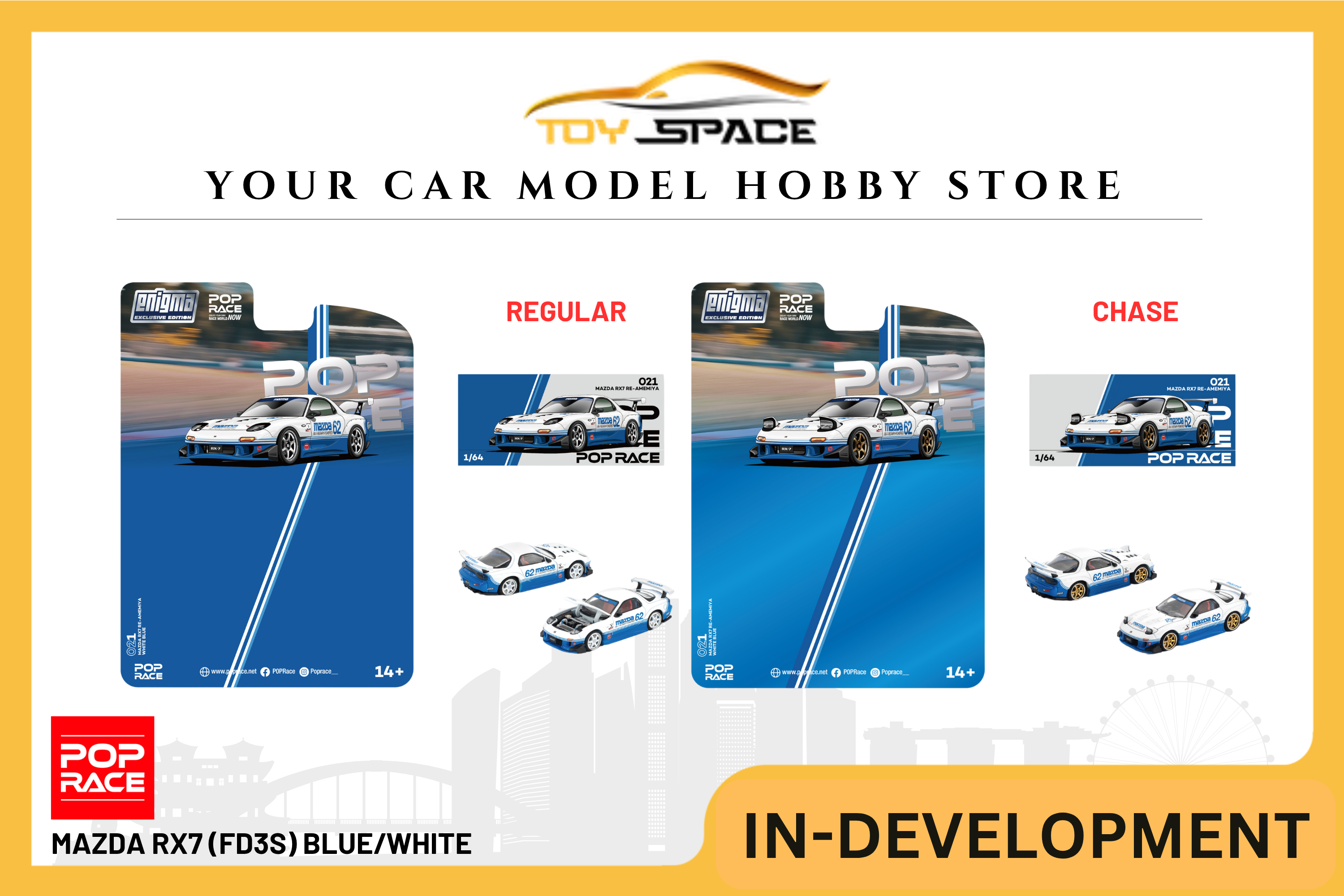[POP RACE] 1:64 Mazda RX7 (FD3S) Blue/White