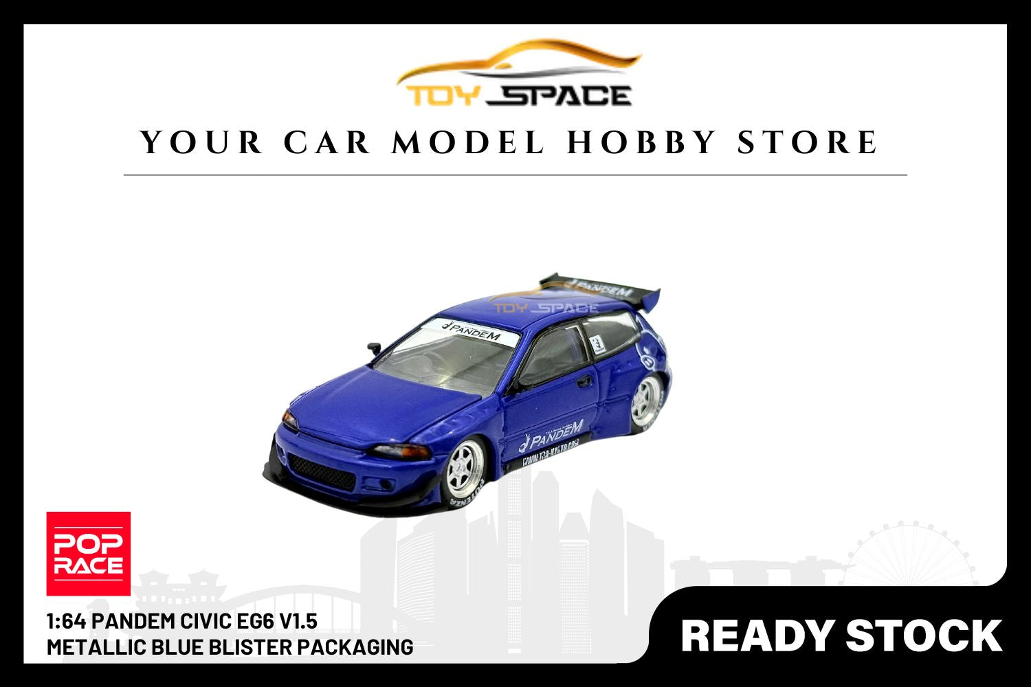 [POP RACE] 1:64 Pandem Civic EG6 V1.5 Metallic Blue Blister Packaging